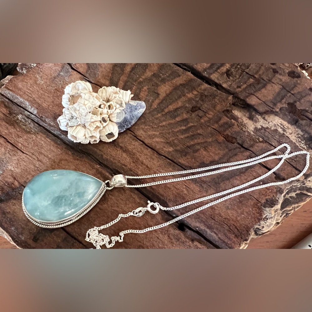 NWT Bali Necklace Natural Aquamarine Sterling Baby Big Blue Tear Drop Chain 22”
